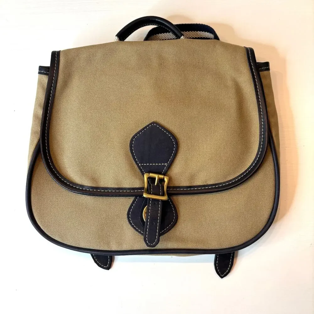 J.W. Hulme Canvas Leather Backpack Khaki Navy Striped Straps Made in USA